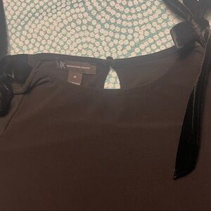 INC International Concepts Black Holiday Blouse Open Shoulder Velvet Accent Tie